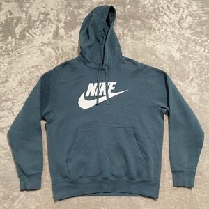 Nike Hoodie Mens Medium Green Sportswear Club Fleece Swoosh Spellout Logo